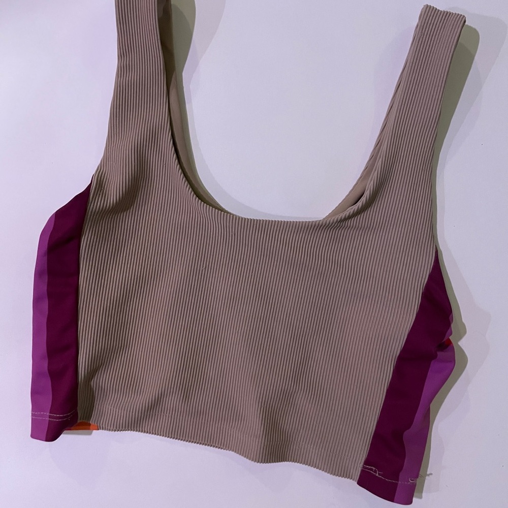 Beach Riot Sport Ribbed Crop Top - Taupe and Purple
